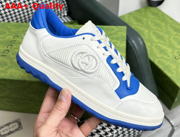 Gucci Mens Mac80 Sneaker in Off White and Blue Leather 749896 Replica