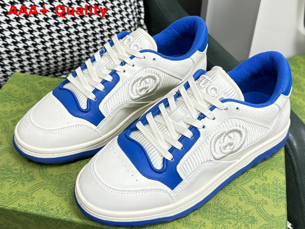 Gucci Mens Mac80 Sneaker in Off White and Blue Leather 749896 Replica