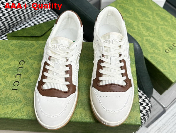 Gucci Mens Mac80 Sneaker in Off White and Brown Leather 741656 Replica