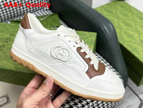 Gucci Mens Mac80 Sneaker in Off White and Brown Leather 741656 Replica