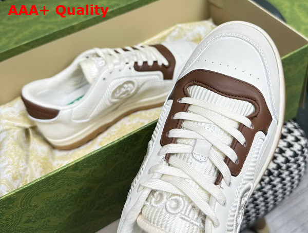 Gucci Mens Mac80 Sneaker in Off White and Brown Leather 741656 Replica