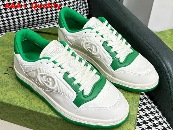 Gucci Mens Mac80 Sneaker in Off White and Green Leather 749896 Replica