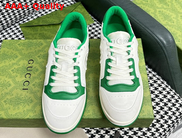 Gucci Mens Mac80 Sneaker in Off White and Green Leather 749896 Replica