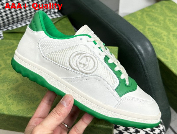 Gucci Mens Mac80 Sneaker in Off White and Green Leather 749896 Replica