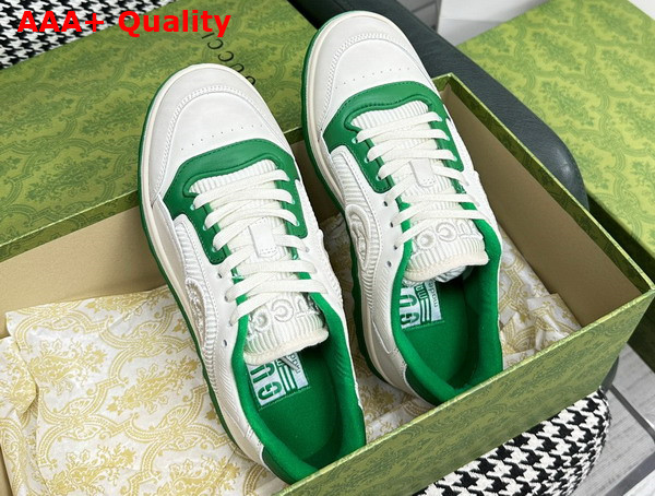 Gucci Mens Mac80 Sneaker in Off White and Green Leather 749896 Replica