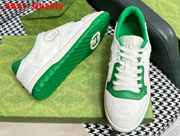 Gucci Mens Mac80 Sneaker in Off White and Green Leather 749896 Replica