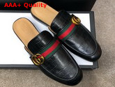 Gucci Mens Princetown Leather Slipper with Double G Black Crocodile Embossed Calfskin Replica