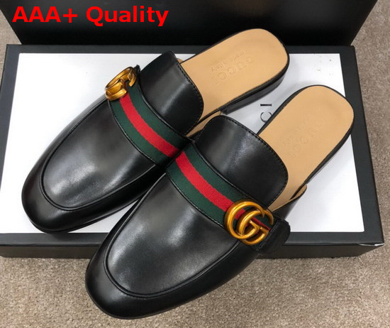 Gucci Mens Princetown Leather Slipper with Double G Black Leather Replica