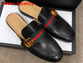 Gucci Mens Princetown Leather Slipper with Double G Black Leather Replica