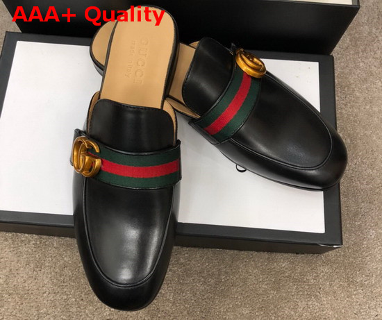 Gucci Mens Princetown Leather Slipper with Double G Black Leather Replica