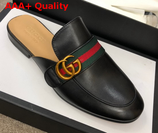 Gucci Mens Princetown Leather Slipper with Double G Black Leather Replica