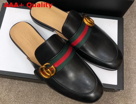 Gucci Mens Princetown Leather Slipper with Double G Black Leather Replica