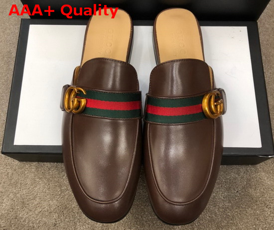 Gucci Mens Princetown Leather Slipper with Double G Brown Leather 469891 Replica