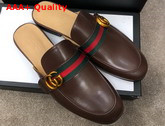 Gucci Mens Princetown Leather Slipper with Double G Brown Leather 469891 Replica