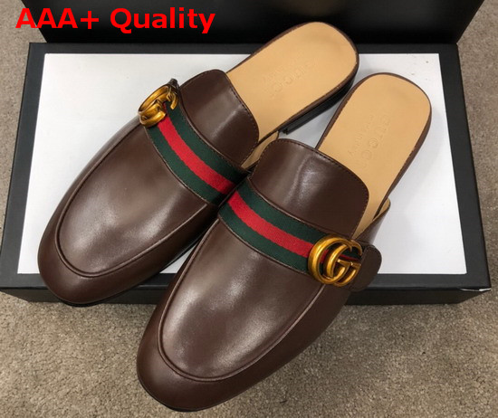 Gucci Mens Princetown Leather Slipper with Double G Brown Leather 469891 Replica