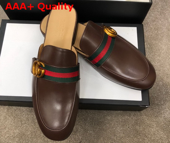 Gucci Mens Princetown Leather Slipper with Double G Brown Leather 469891 Replica