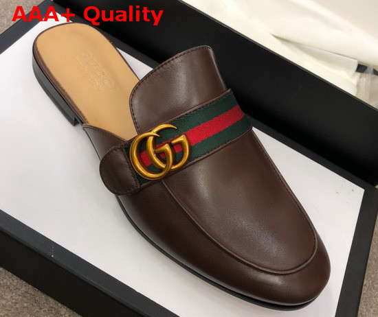 Gucci Mens Princetown Leather Slipper with Double G Brown Leather 469891 Replica