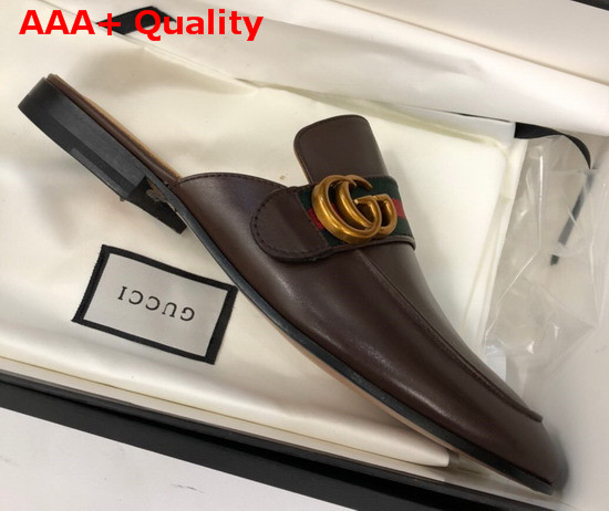 Gucci Mens Princetown Leather Slipper with Double G Brown Leather 469891 Replica