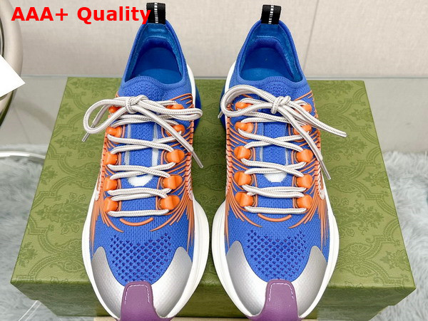 Gucci Mens Run Sneaker in Blue and Orange GG Technical Knit Fabric Replica