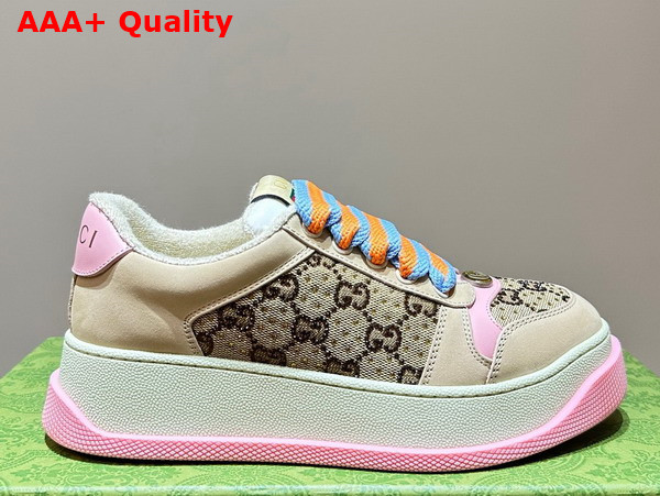 Gucci Mens Screener GG Sneaker in Camel and Ebony GG Canvas with Crystals 757700 Replica