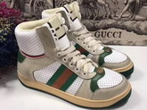 Gucci Mens Screener High Top Sneaker White Perforated and Off White Leather