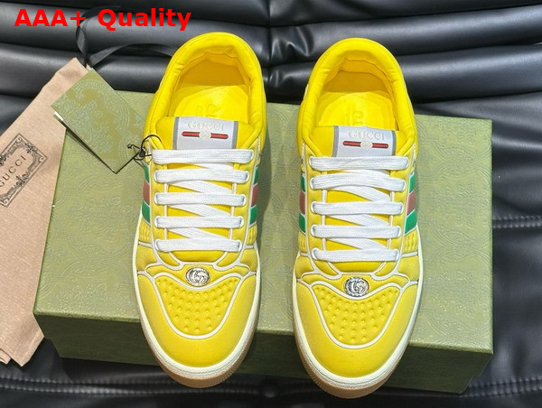 Gucci Mens Screener Sneaker with Web in Yellow Neoprene 782906 Replica