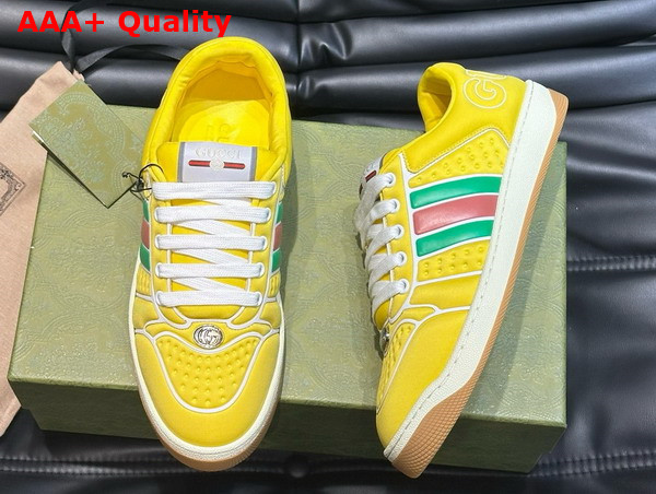 Gucci Mens Screener Sneaker with Web in Yellow Neoprene 782906 Replica