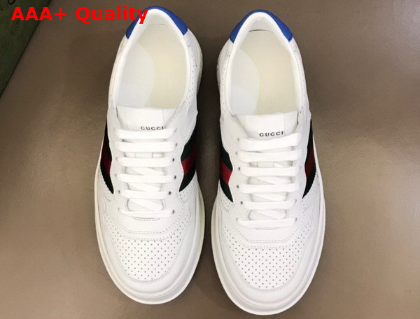 Gucci Mens Sneaker with Web White Leather with Blue Detail at Back 669698 Replica