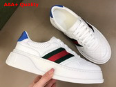 Gucci Mens Sneaker with Web White Leather with Blue Detail at Back 669698 Replica