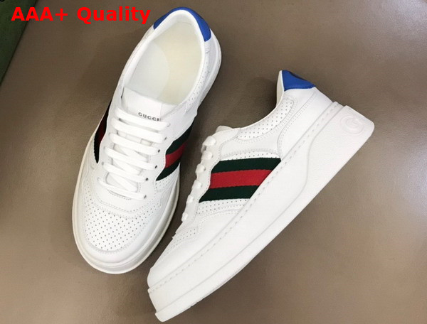 Gucci Mens Sneaker with Web White Leather with Blue Detail at Back 669698 Replica