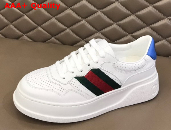 Gucci Mens Sneaker with Web White Leather with Blue Detail at Back 669698 Replica