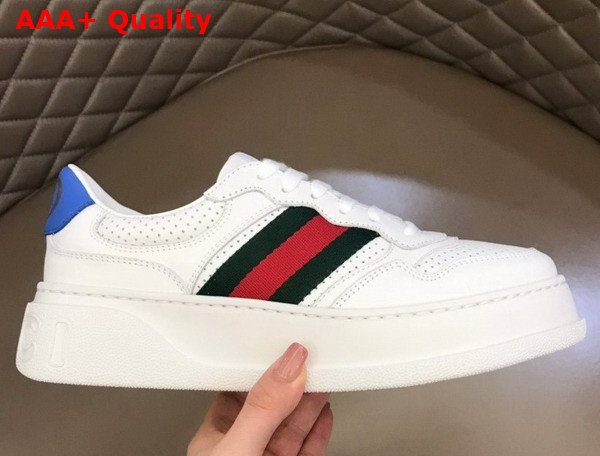 Gucci Mens Sneaker with Web White Leather with Blue Detail at Back 669698 Replica