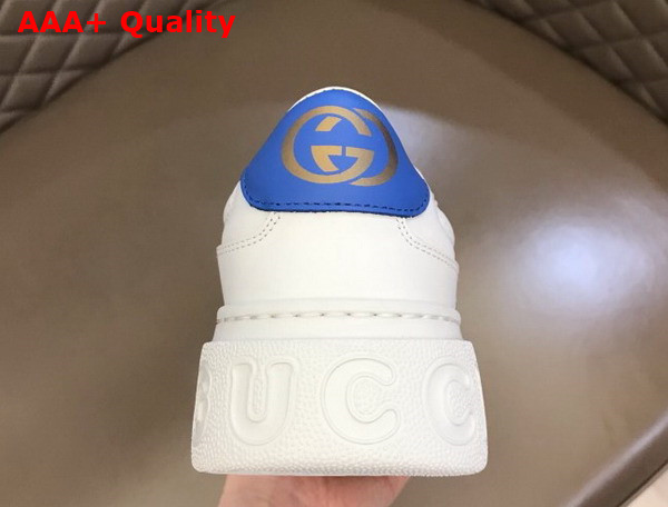 Gucci Mens Sneaker with Web White Leather with Blue Detail at Back 669698 Replica