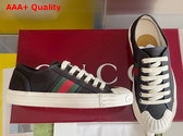 Gucci Mens Sneaker with Web in Black Cotton Fabric 786366 Replica