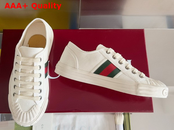 Gucci Mens Sneaker with Web in White Cotton Fabric 786366 Replica