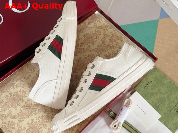 Gucci Mens Sneaker with Web in White Cotton Fabric 786366 Replica