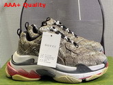 Gucci Mens The Hacker Project Triple S Sneaker Beige and Ebony GG Supreme Canvas with Balenciaga Print 681066 Replica