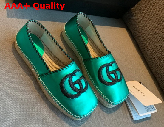 Gucci Metallic Leather Espadrille in Green Metallic Leather with Embroidered Double G Emblem 602508 Replica