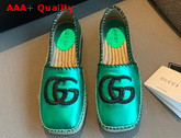 Gucci Metallic Leather Espadrille in Green Metallic Leather with Embroidered Double G Emblem 602508 Replica