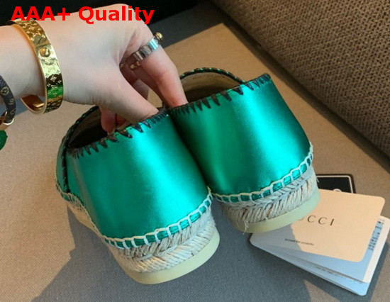 Gucci Metallic Leather Espadrille in Green Metallic Leather with Embroidered Double G Emblem 602508 Replica