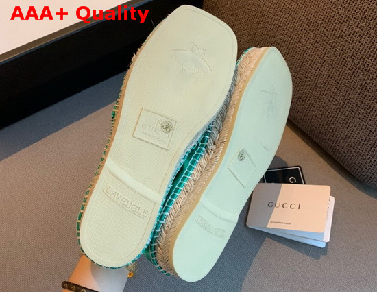 Gucci Metallic Leather Espadrille in Green Metallic Leather with Embroidered Double G Emblem 602508 Replica