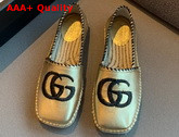 Gucci Metallic Leather Espadrille in Light Gold Metallic Leather with Embroidered Double G Emblem 602508 Replica