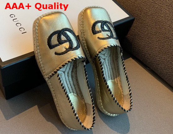 Gucci Metallic Leather Espadrille in Light Gold Metallic Leather with Embroidered Double G Emblem 602508 Replica