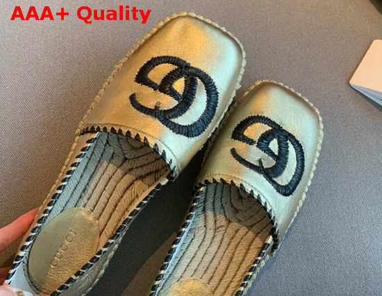 Gucci Metallic Leather Espadrille in Light Gold Metallic Leather with Embroidered Double G Emblem 602508 Replica