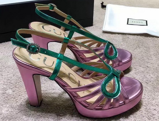 Gucci Metallic Leather Sandal Pink and Green Metallic Leather 549646