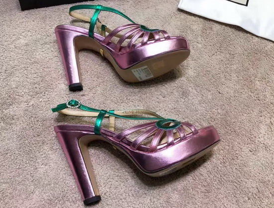 Gucci Metallic Leather Sandal Pink and Green Metallic Leather 549646