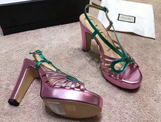 Gucci Metallic Leather Sandal Pink and Green Metallic Leather 549646