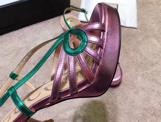 Gucci Metallic Leather Sandal Pink and Green Metallic Leather 549646