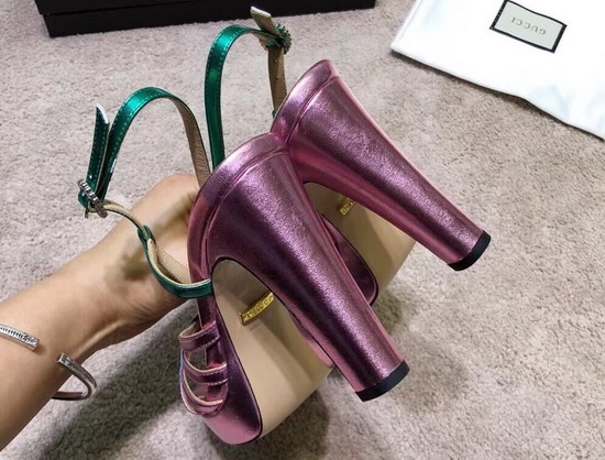 Gucci Metallic Leather Sandal Pink and Green Metallic Leather 549646