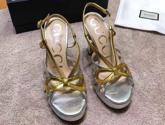 Gucci Metallic Leather Sandal Silver and Gold Metallic Leather 549646